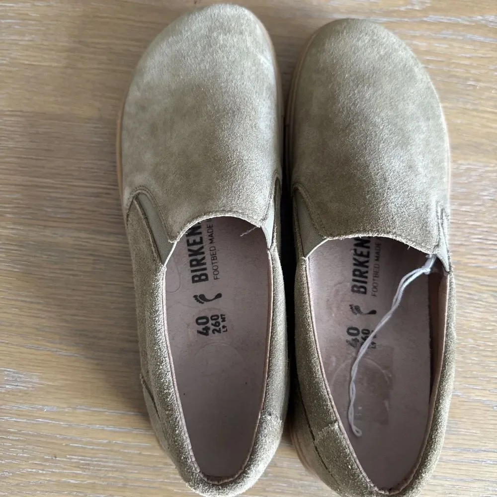 NWOB Birkenstock Callan Taupe Suede Slip On Loafers Sneakers W9 - M7 Comfort
